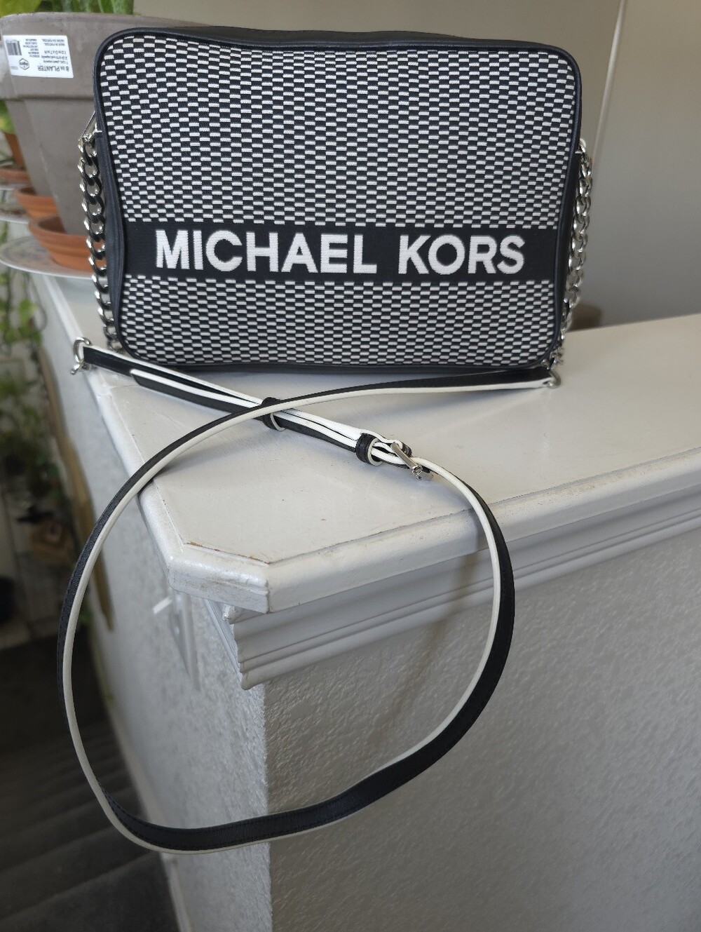 Michael Kors Black & White Logo Camera Crossbody